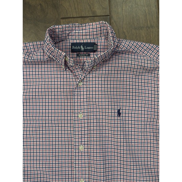 Ralph Lauren Shirt Mens Size‎ M Pink Check Button Up Pony Navy Pony Classic Fit - Picture 3 of 8
